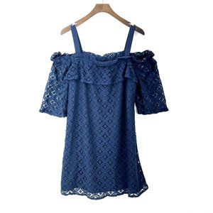 BCBGENERATION Off Shoulder Lace Blue Navy Dress NWT Size S